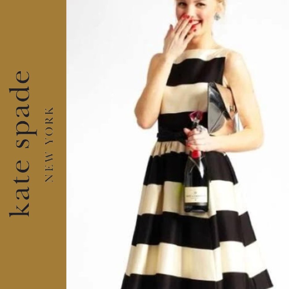 Kate Spade “Carolyn” cream white and black striped color block dress 8